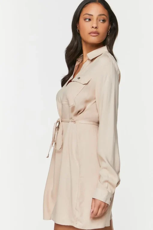 V-Neck Belted Shirt Dress