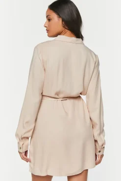 V-Neck Belted Shirt Dress