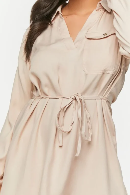 V-Neck Belted Shirt Dress