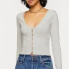 V-Neck Button-Front Crop Top