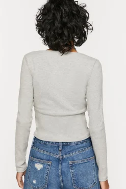 V-Neck Button-Front Crop Top