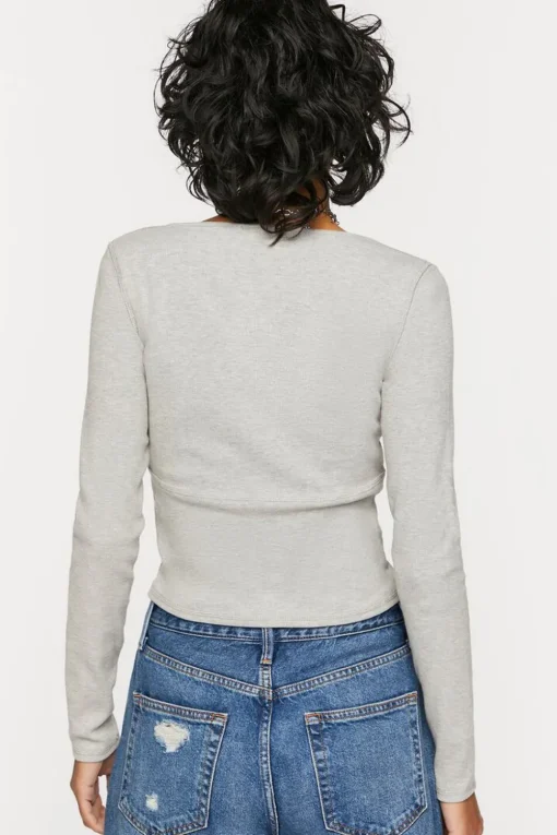 V-Neck Button-Front Crop Top