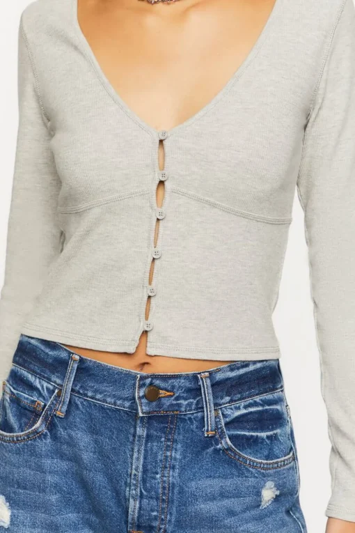 V-Neck Button-Front Crop Top