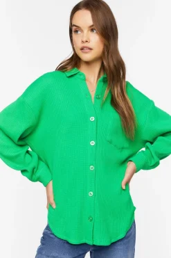 Waffle Knit Drop-Sleeve Shirt