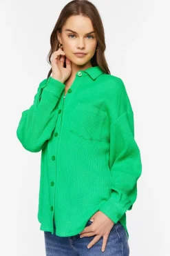 Waffle Knit Drop-Sleeve Shirt