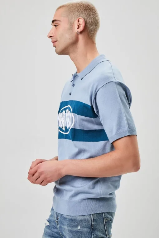Warped Graphic Striped Polo Shirt