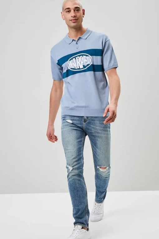 Warped Graphic Striped Polo Shirt