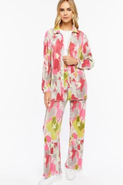 Watercolor Floral Plisse Pants
