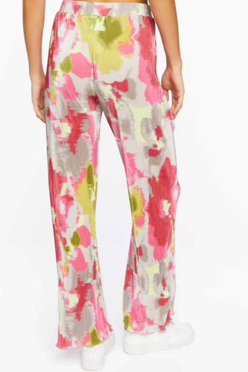 Watercolor Floral Plisse Pants
