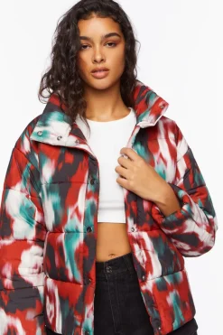 Watercolor Print Puffer Jacket