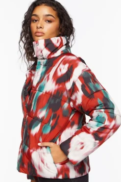 Watercolor Print Puffer Jacket