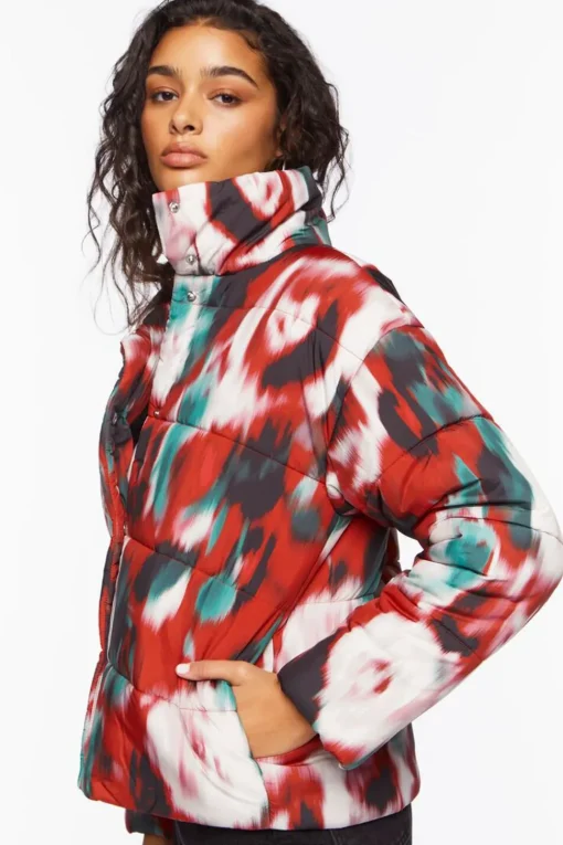 Watercolor Print Puffer Jacket