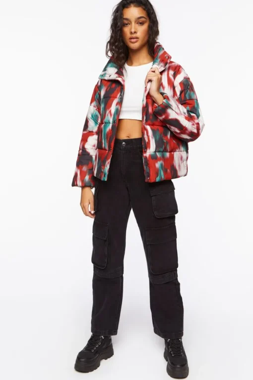 Watercolor Print Puffer Jacket