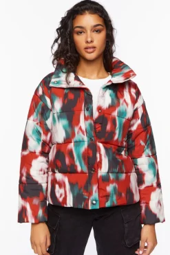 Watercolor Print Puffer Jacket
