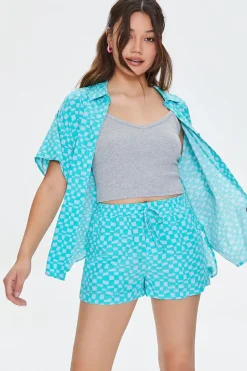 Wavy Checkered Drawstring Shorts