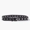 Whipstitched Faux Leather Grommet Belt