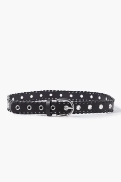 Whipstitched Faux Leather Grommet Belt