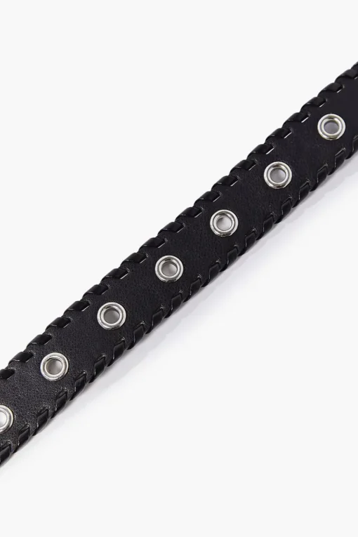 Whipstitched Faux Leather Grommet Belt