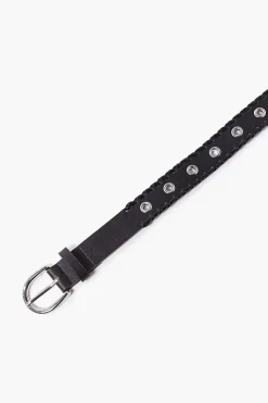 Whipstitched Faux Leather Grommet Belt