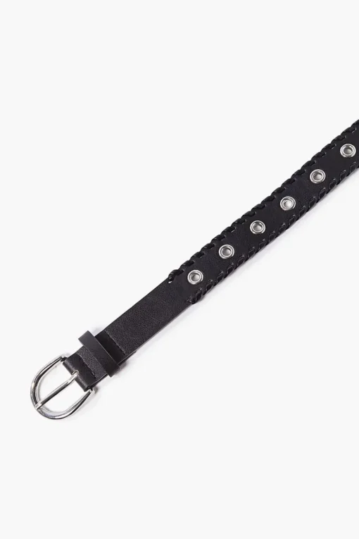 Whipstitched Faux Leather Grommet Belt