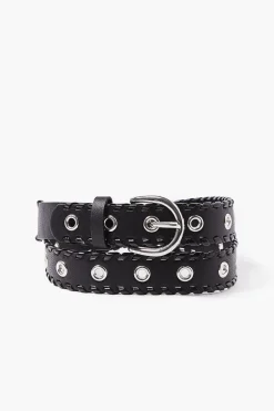 Whipstitched Faux Leather Grommet Belt
