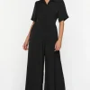 Wide-Leg Button-Front Jumpsuit