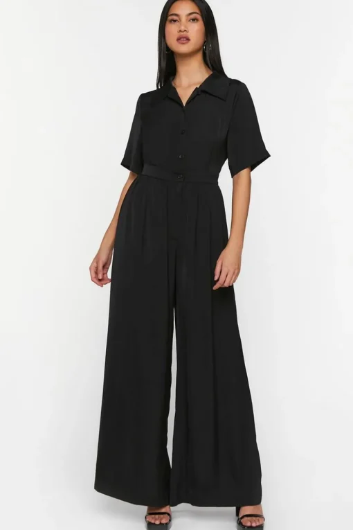 Wide-Leg Button-Front Jumpsuit