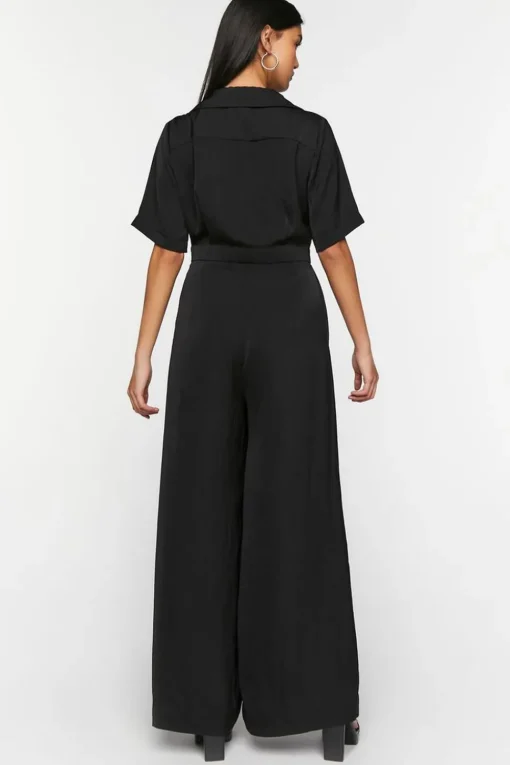 Wide-Leg Button-Front Jumpsuit