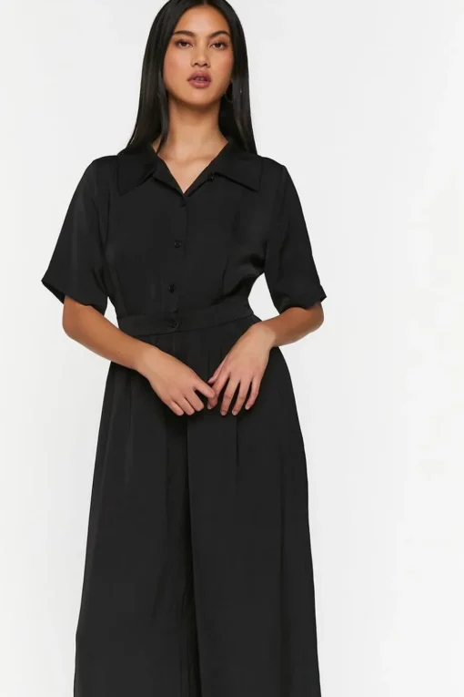 Wide-Leg Button-Front Jumpsuit
