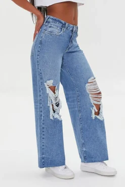 Wide-Leg Distressed Jeans