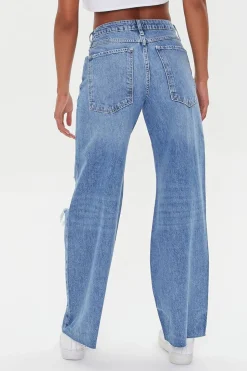 Wide-Leg Distressed Jeans