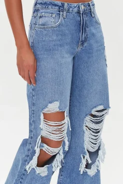 Wide-Leg Distressed Jeans