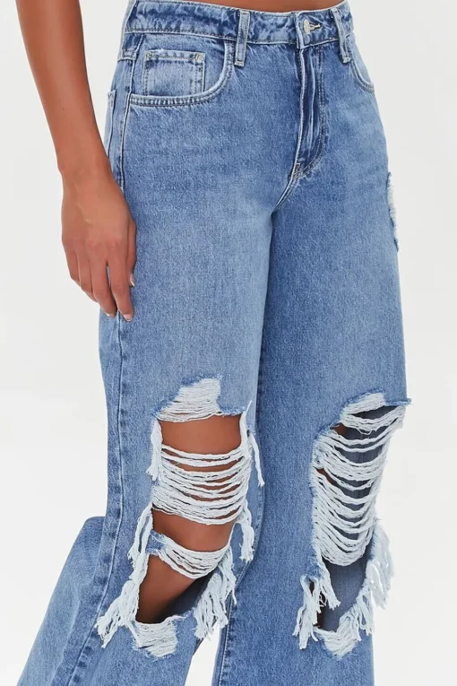 Wide-Leg Distressed Jeans