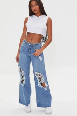Wide-Leg Distressed Jeans