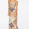 Zebra Patternblock Halter Midi Dress