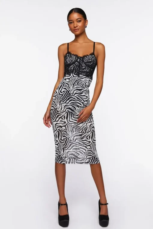 Zebra Print Combo Midi Dress