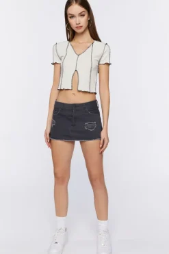 Zip-Hem Denim Mini Skirt